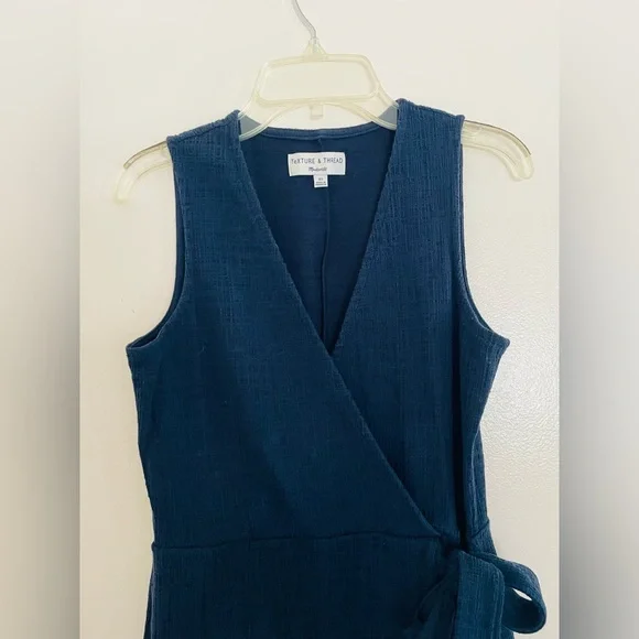 Madewell Crosshatch Side-Tie Dress XS In Navy Blue - Picture 8 of 10